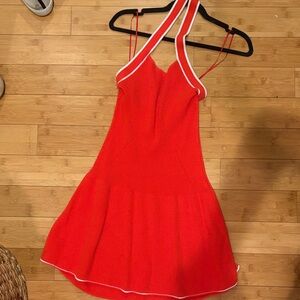Anthropologie Daily Practice Red Halter Dress with White Trim